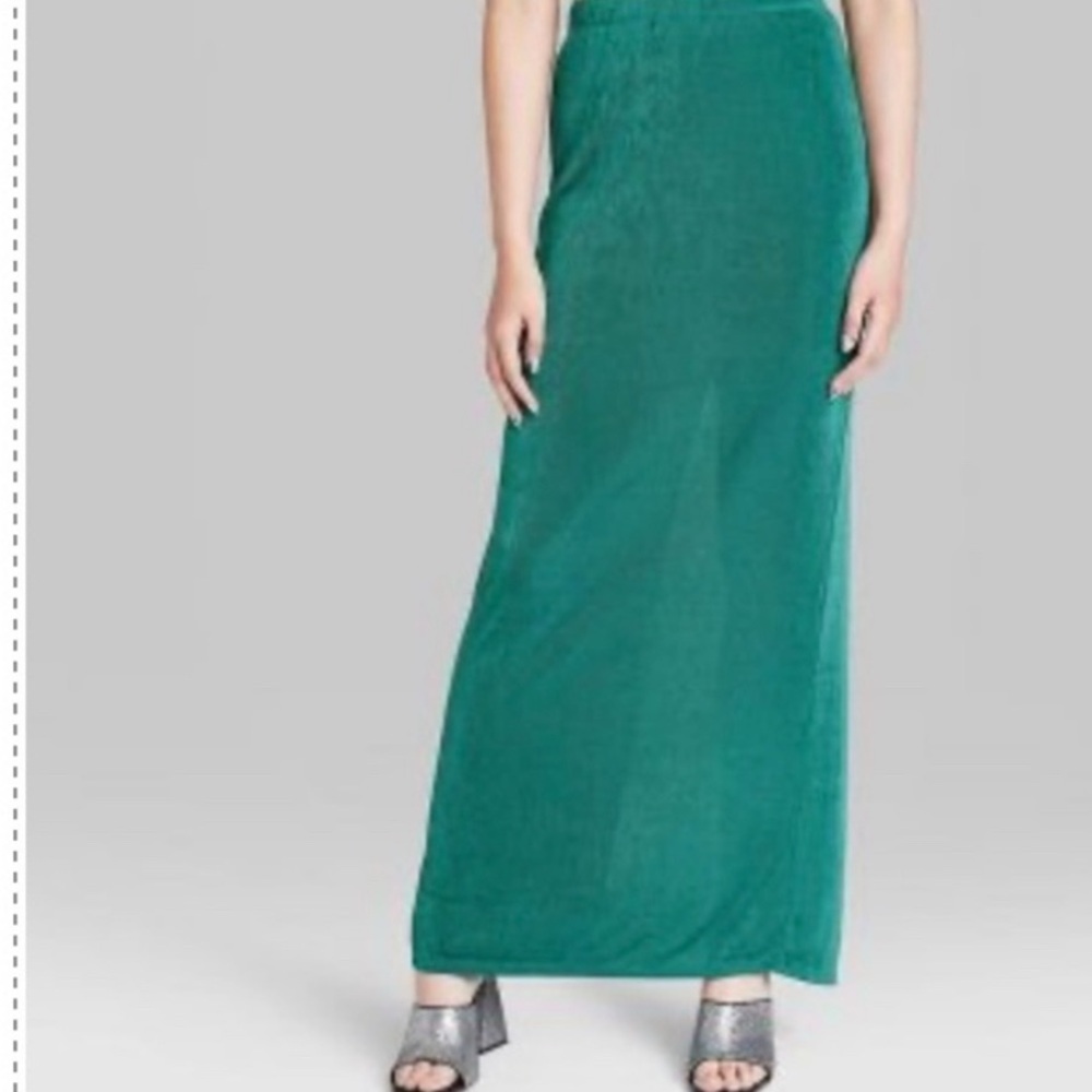 Wild Fable from Target size xxl maxi slinky shimmery green skirt w/back slit.